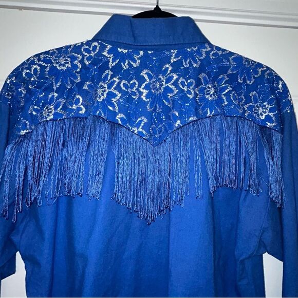 Vintage Lilia Smitty Lace Fringe Long Sleeve Button Front Shirt Blouse Top - Picture 7 of 11
